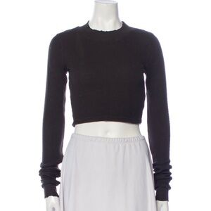Cotton Citizen Mock Neck Long Sleeve Crop Top - Black (Size XS)